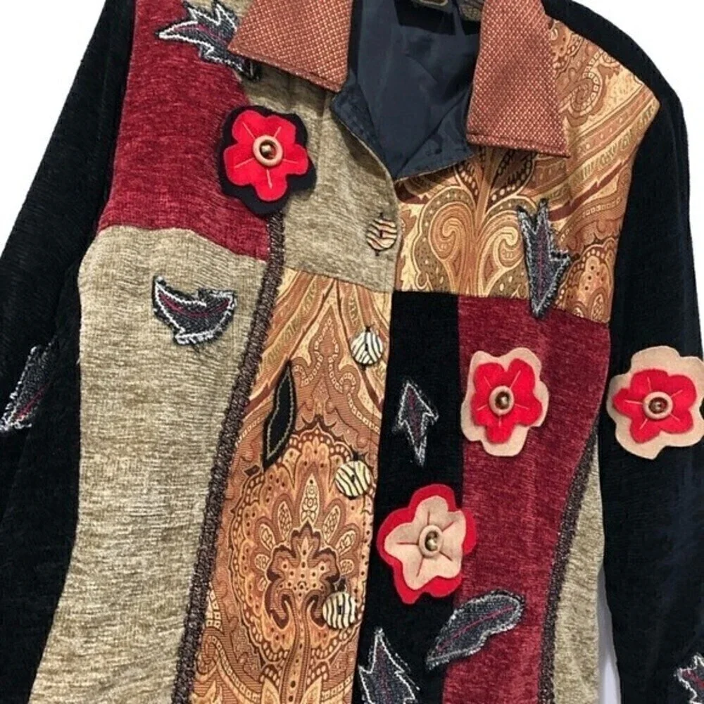JULIA KIM Velvet‎ Patched Jacket  L - Picture 4 of 8